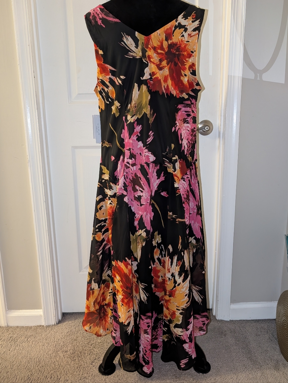 Signature by Robbie Bee Black Maxi Dress with Pink & Orange Floral
